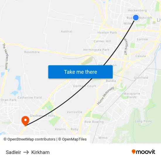 Sadleir to Kirkham map