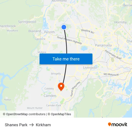 Shanes Park to Kirkham map