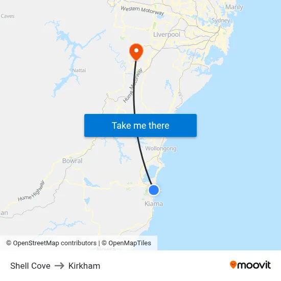 Shell Cove to Kirkham map