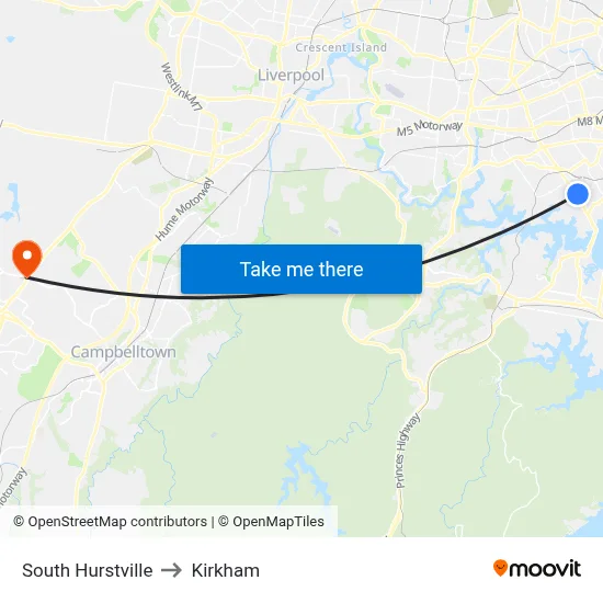 South Hurstville to Kirkham map