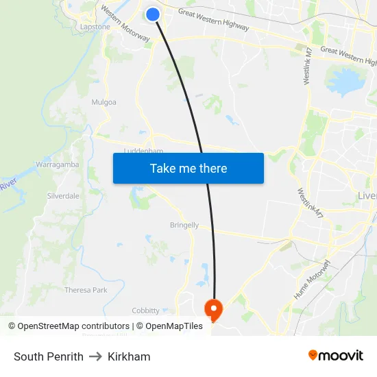 South Penrith to Kirkham map