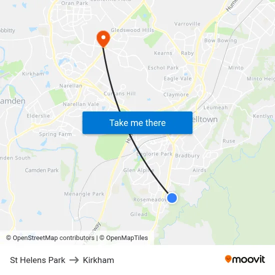 St Helens Park to Kirkham map