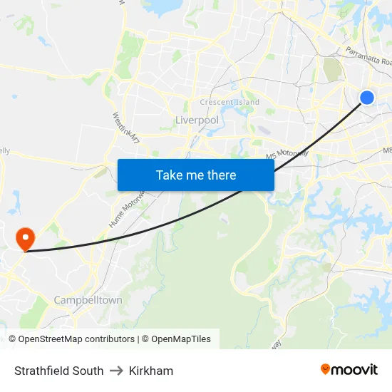 Strathfield South to Kirkham map