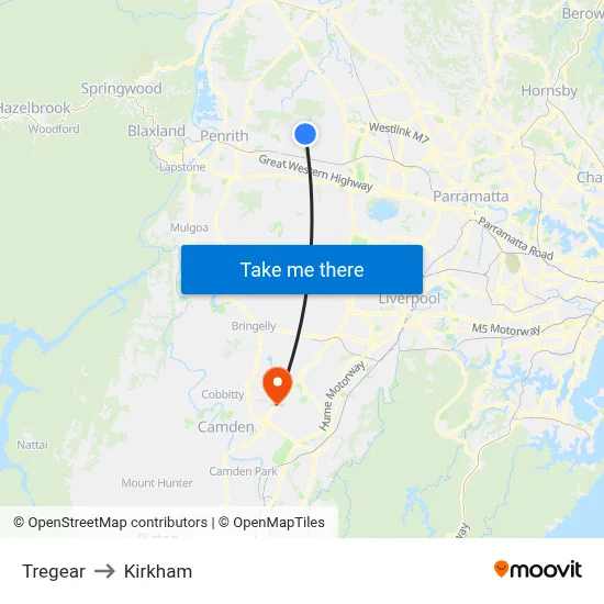 Tregear to Kirkham map