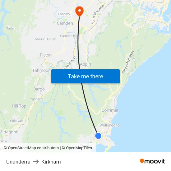 Unanderra to Kirkham map