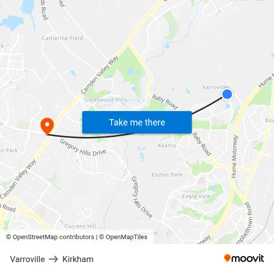 Varroville to Kirkham map