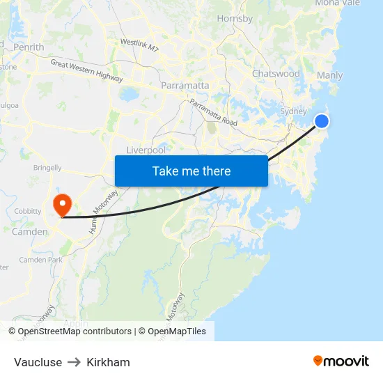 Vaucluse to Kirkham map