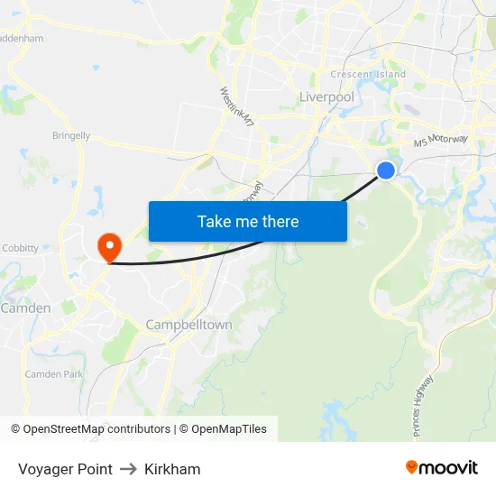 Voyager Point to Kirkham map