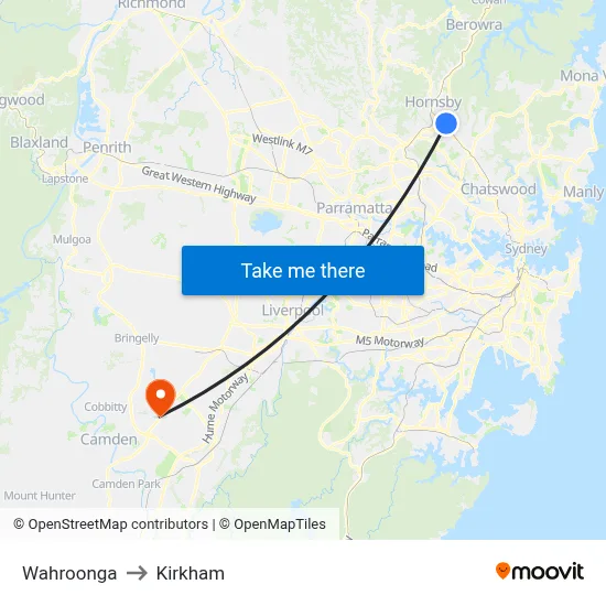 Wahroonga to Kirkham map
