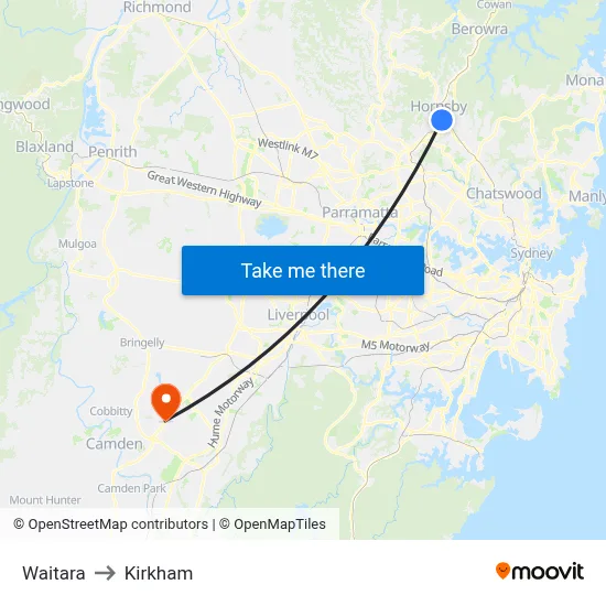 Waitara to Kirkham map