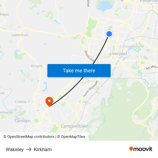 Wakeley to Kirkham map
