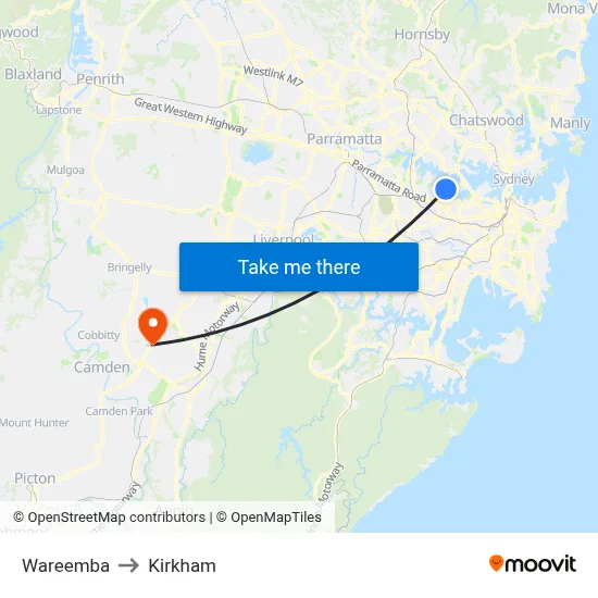 Wareemba to Kirkham map