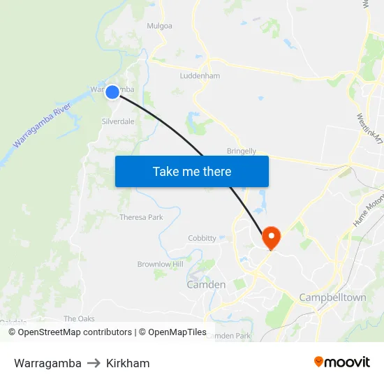 Warragamba to Kirkham map