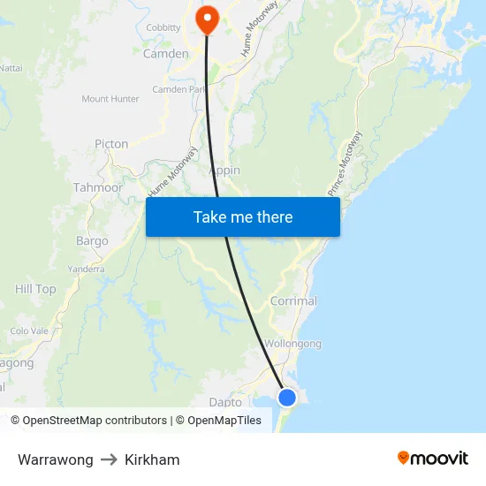 Warrawong to Kirkham map