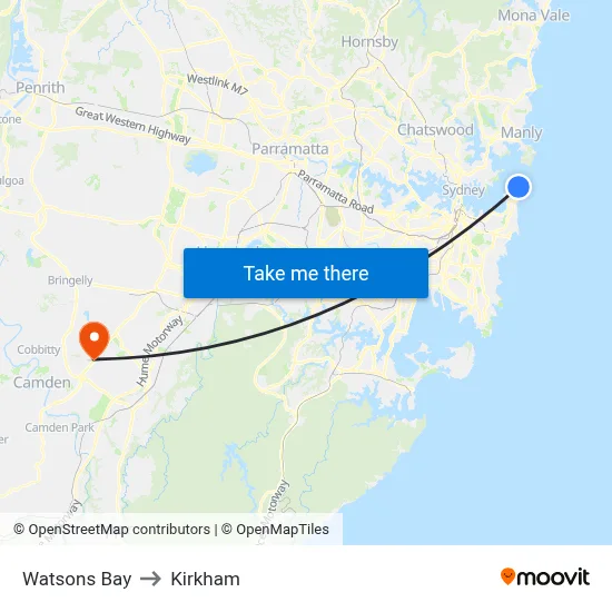 Watsons Bay to Kirkham map