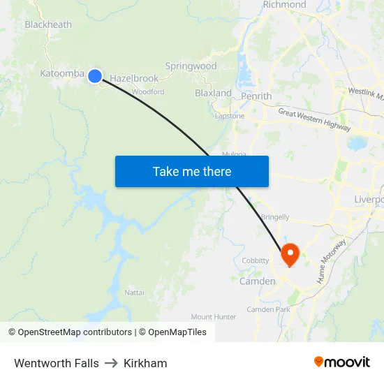 Wentworth Falls to Kirkham map