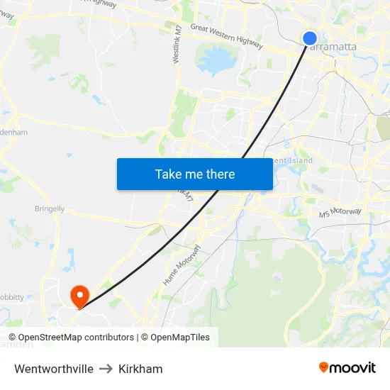 Wentworthville to Kirkham map