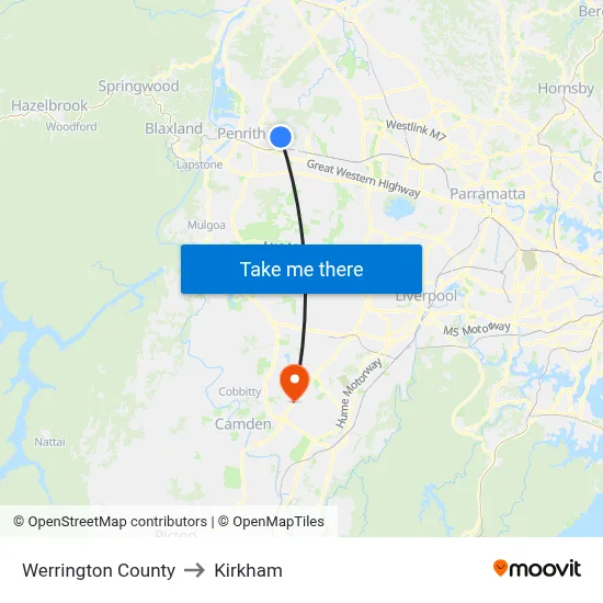 Werrington County to Kirkham map