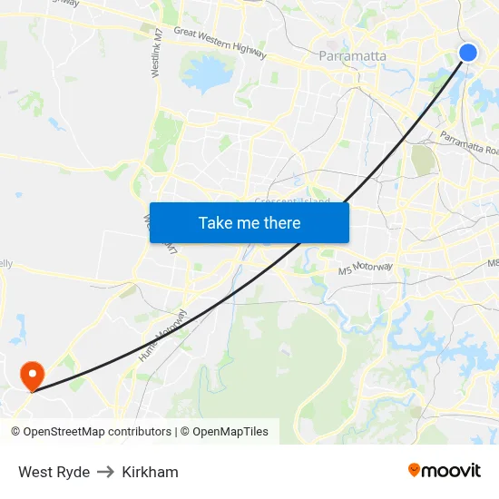 West Ryde to Kirkham map