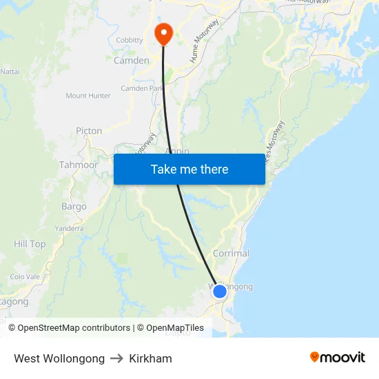 West Wollongong to Kirkham map