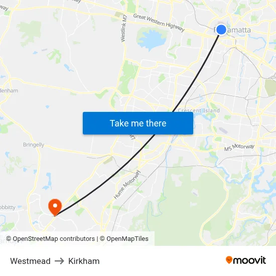 Westmead to Kirkham map