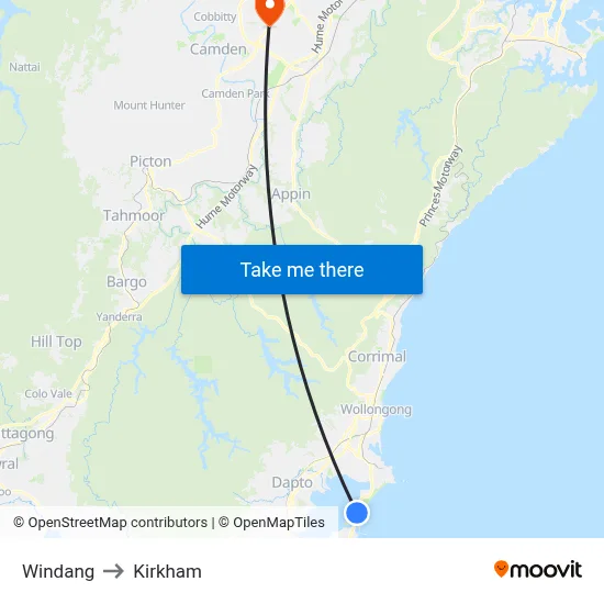 Windang to Kirkham map