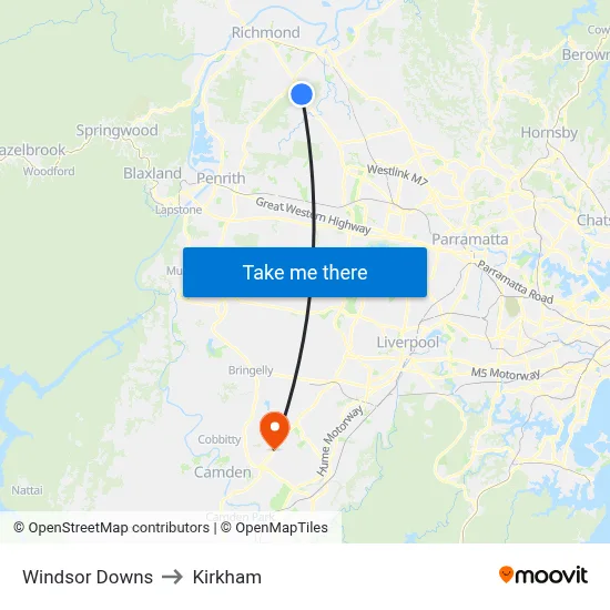 Windsor Downs to Kirkham map