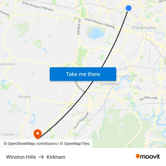 Winston Hills to Kirkham map