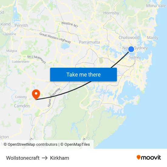 Wollstonecraft to Kirkham map