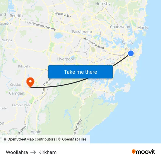 Woollahra to Kirkham map