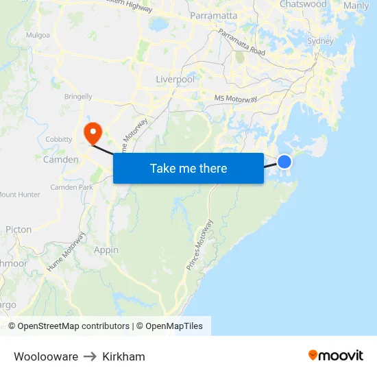 Woolooware to Kirkham map