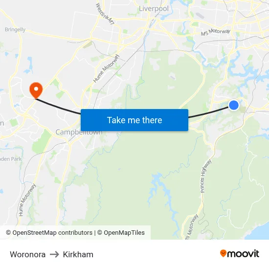 Woronora to Kirkham map