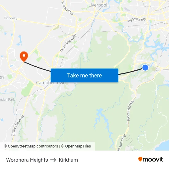 Woronora Heights to Kirkham map
