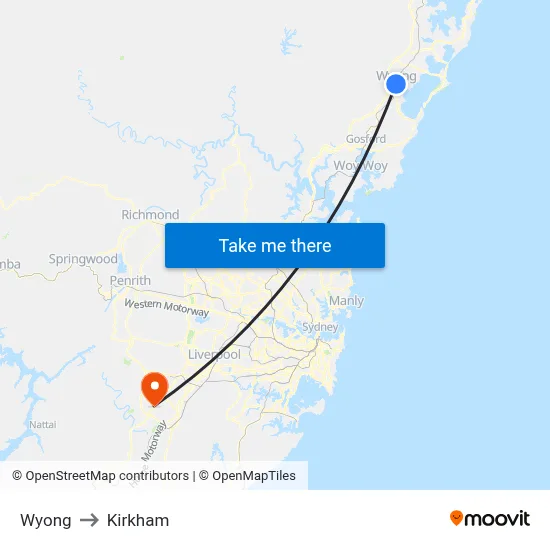 Wyong to Kirkham map