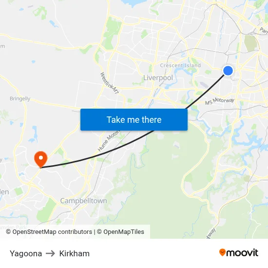 Yagoona to Kirkham map