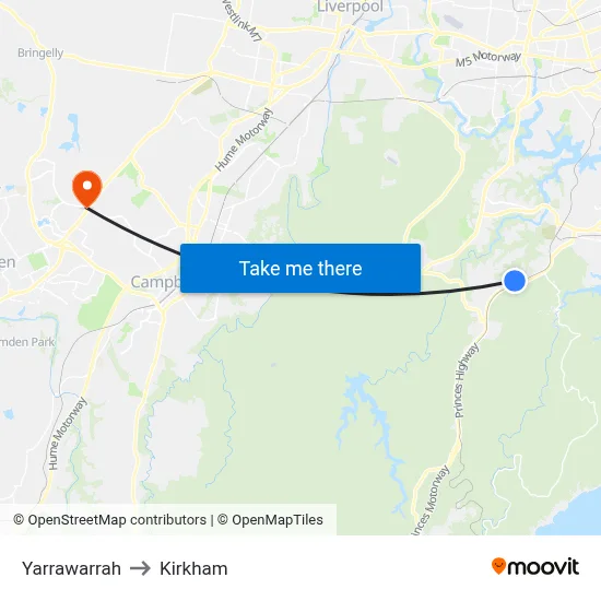 Yarrawarrah to Kirkham map