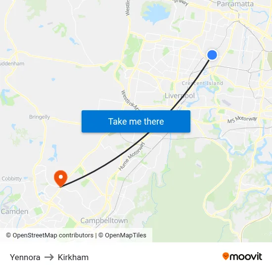 Yennora to Kirkham map