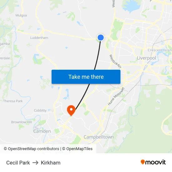 Cecil Park to Kirkham map