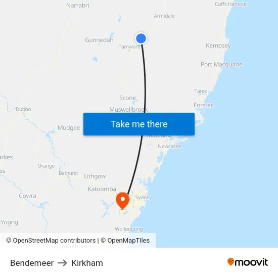Bendemeer to Kirkham map