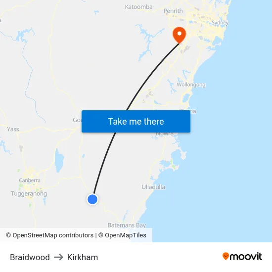 Braidwood to Kirkham map