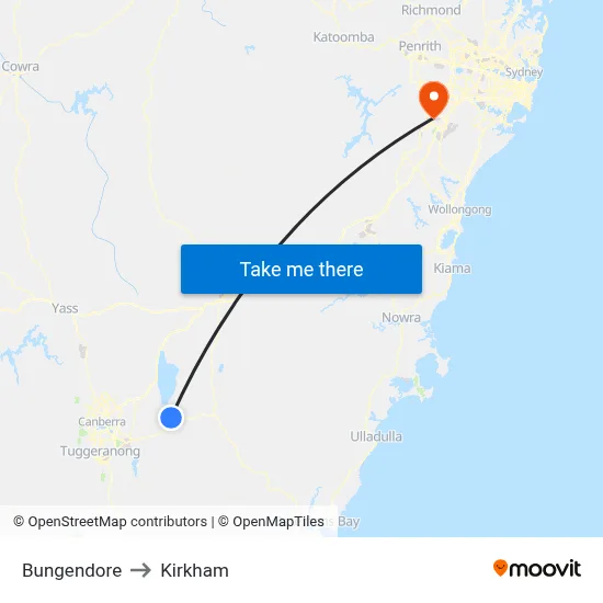 Bungendore to Kirkham map