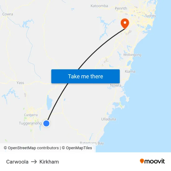 Carwoola to Kirkham map