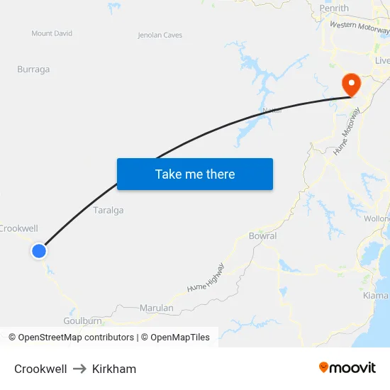 Crookwell to Kirkham map