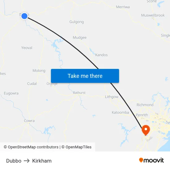 Dubbo to Kirkham map