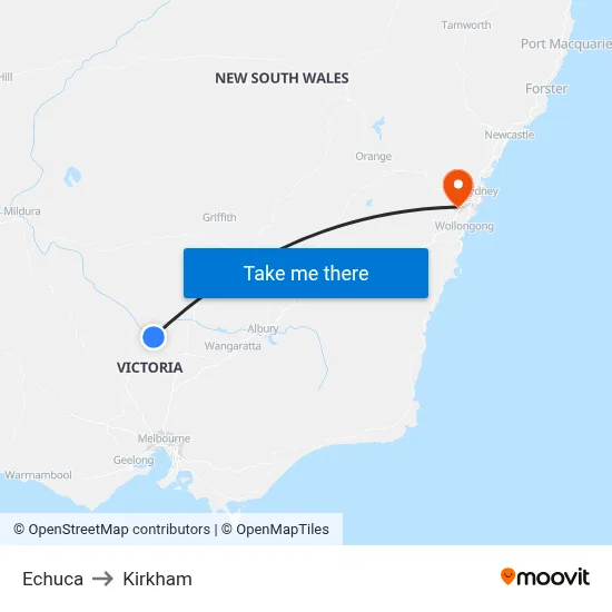 Echuca to Kirkham map