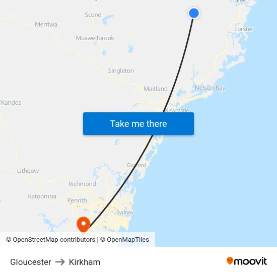 Gloucester to Kirkham map