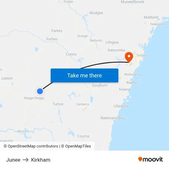 Junee to Kirkham map