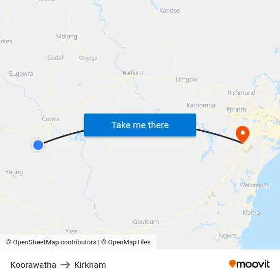 Koorawatha to Kirkham map
