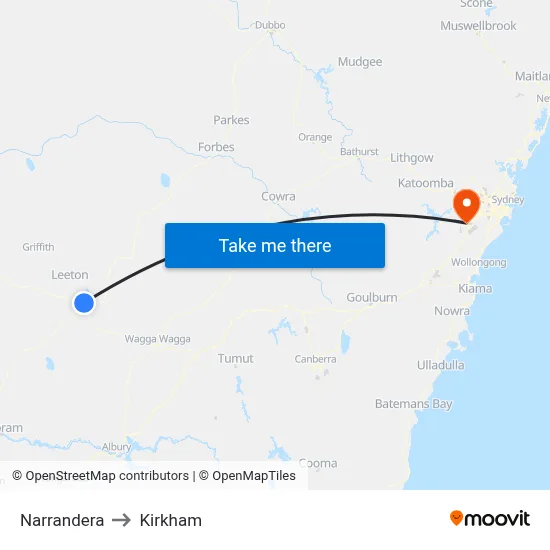 Narrandera to Kirkham map