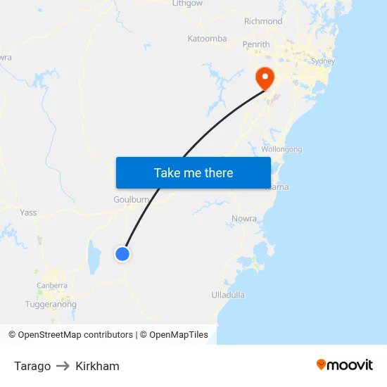 Tarago to Kirkham map